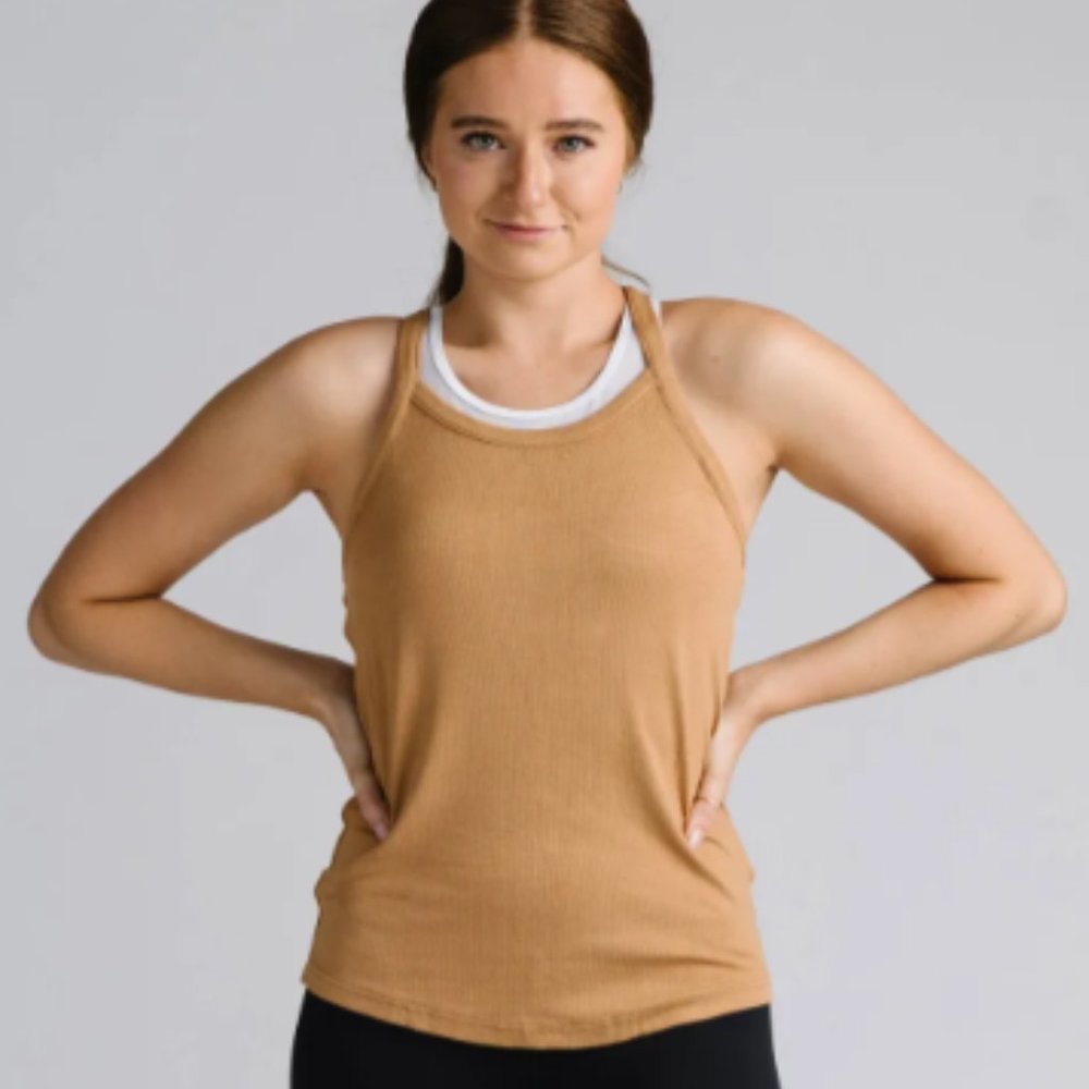 Camel Ribbed Daphne Tank